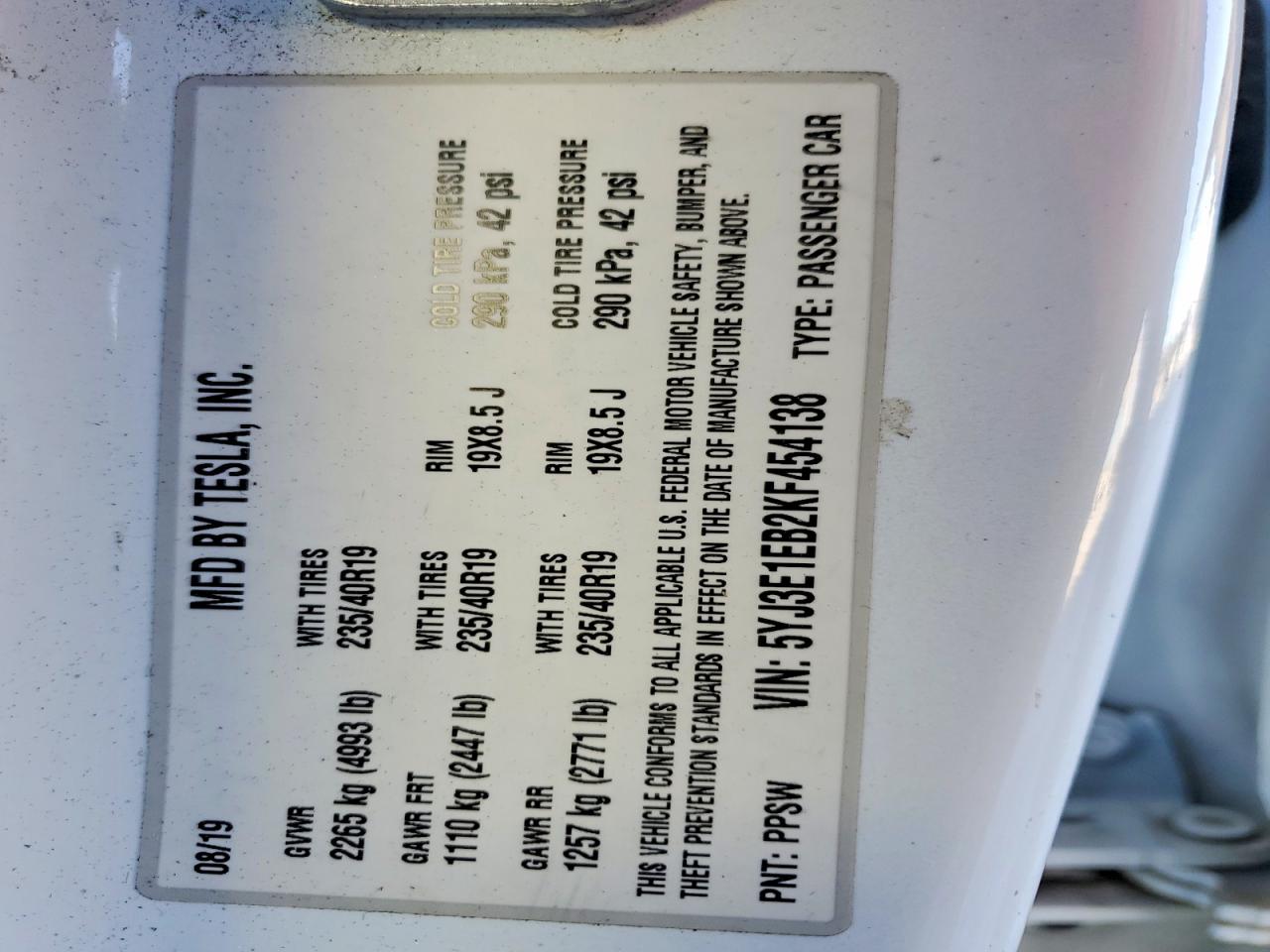 2019 TESLA MODEL 3 photo 12