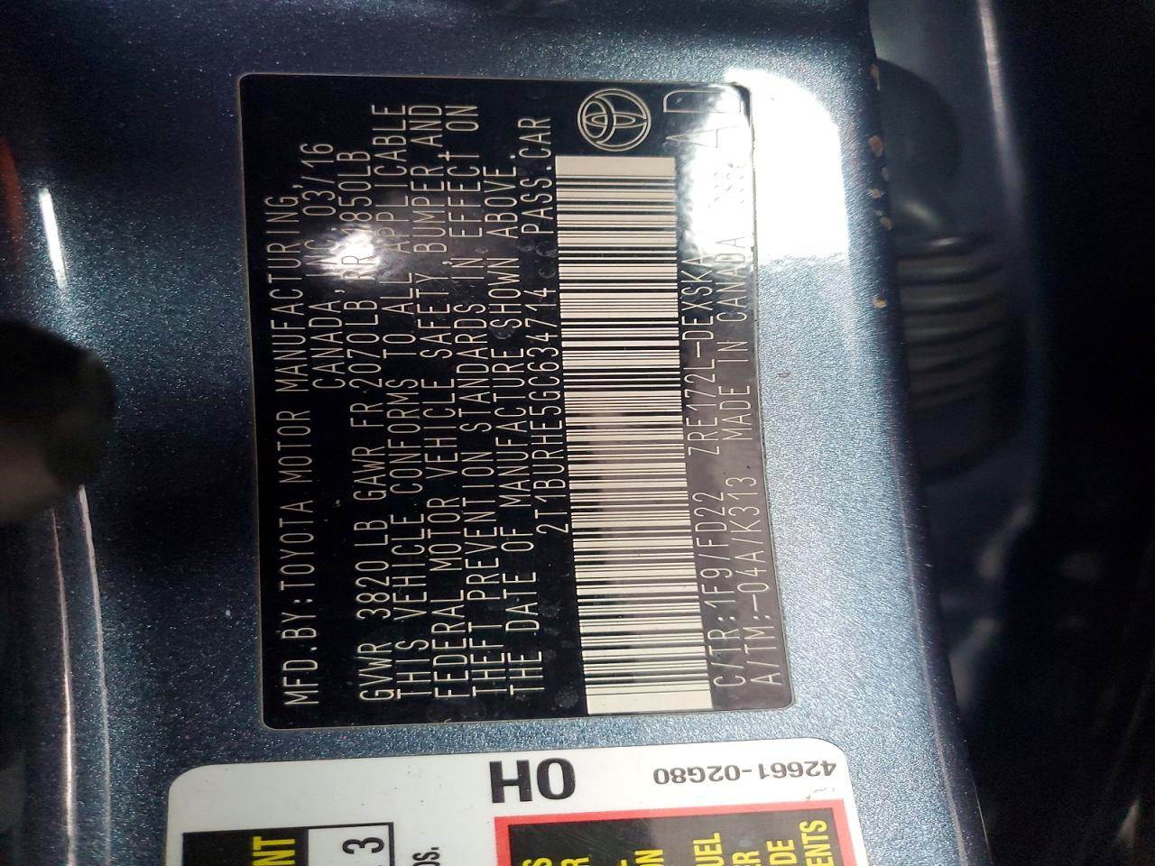 2016 TOYOTA COROLLA photo 13