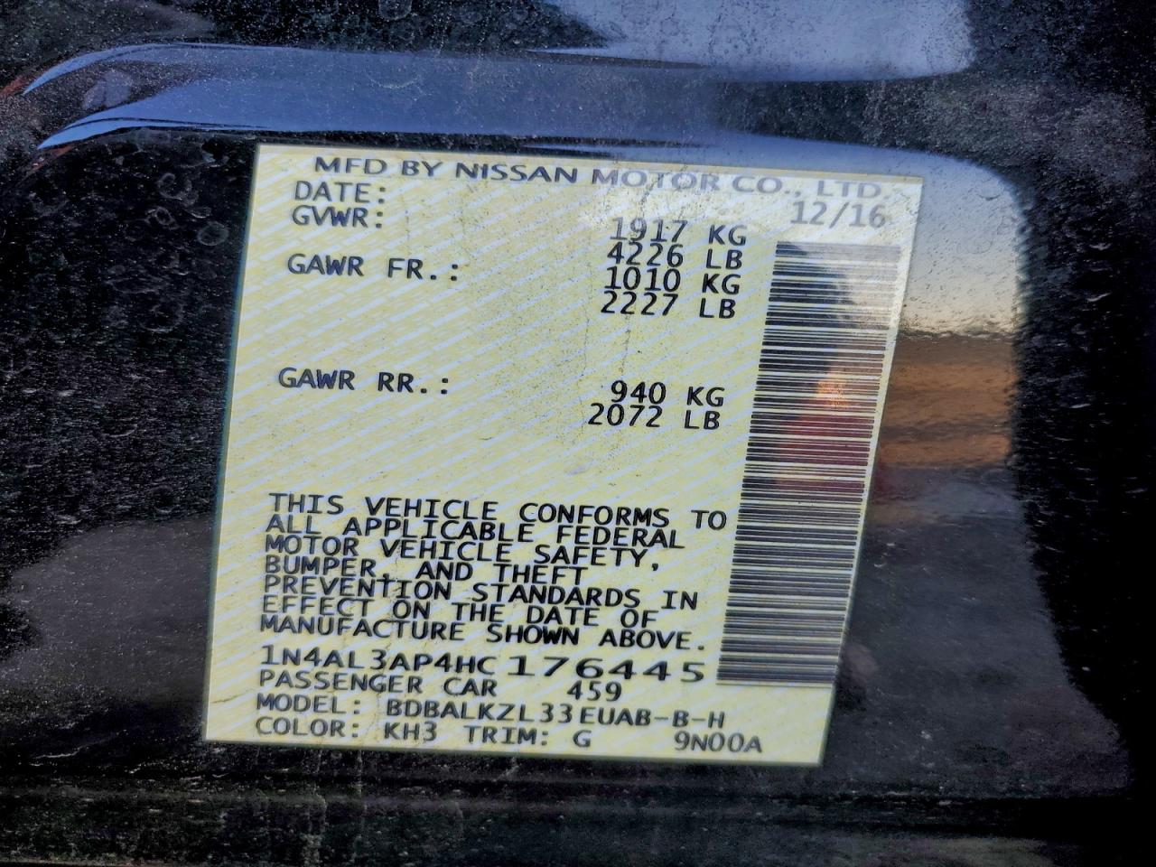 2017 NISSAN ALTIMA 2.5 photo 12