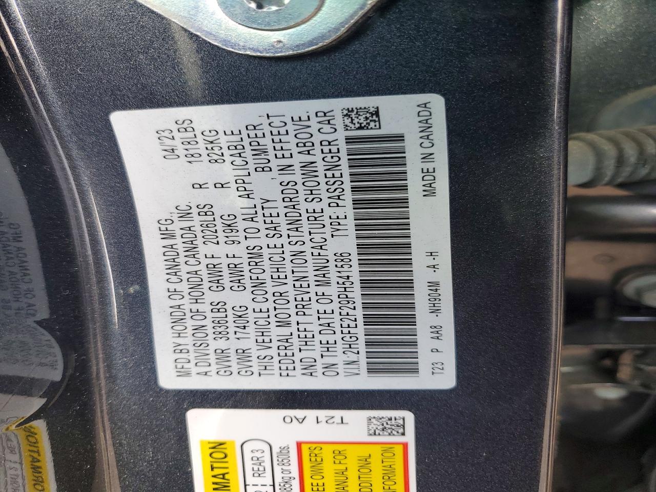 2023 HONDA CIVIC LX photo 23