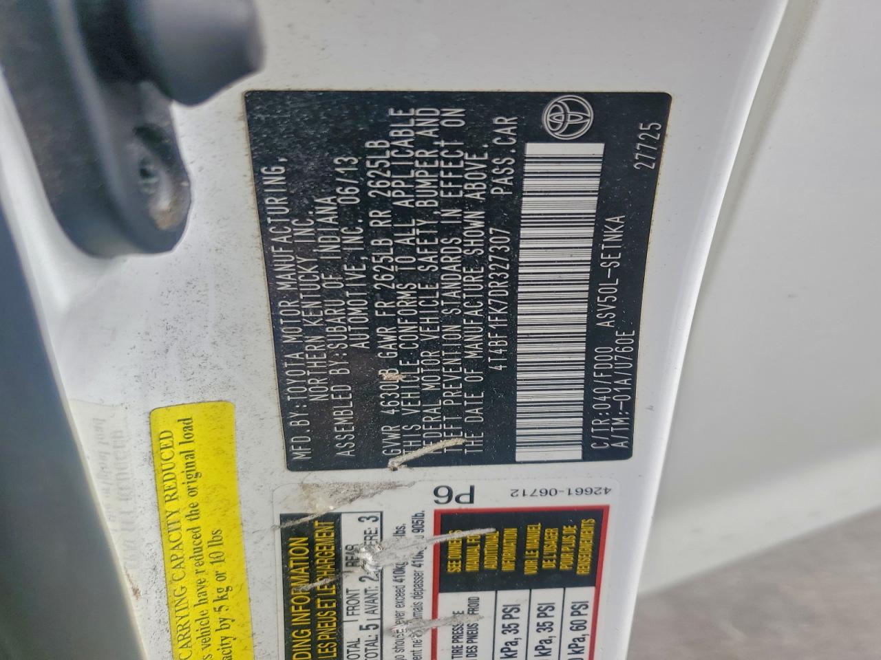 2013 TOYOTA CAMRY L photo 12