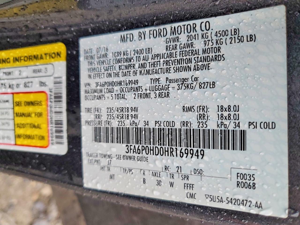 2017 FORD FUSION SE photo 23