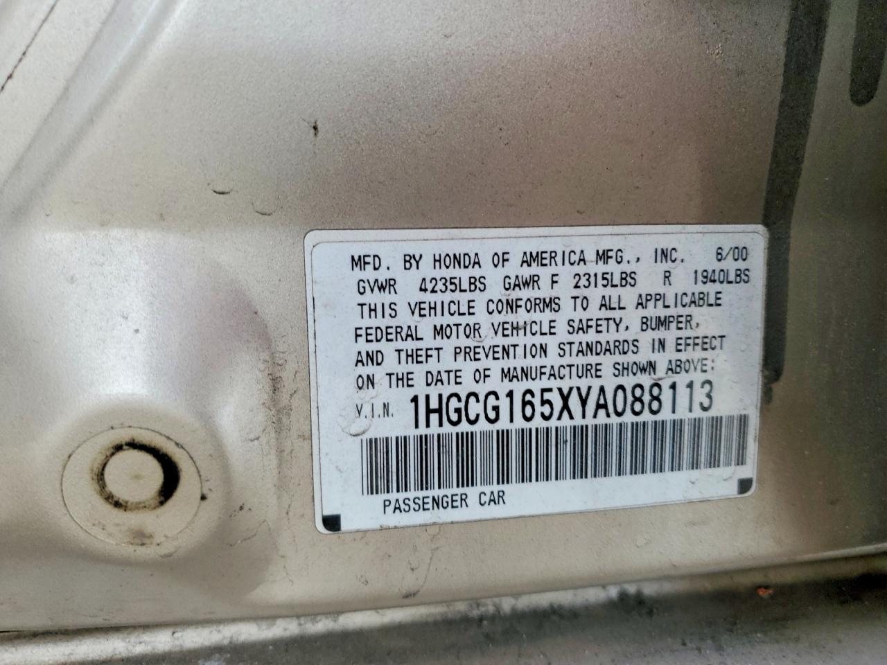 2000 HONDA ACCORD EX photo 12