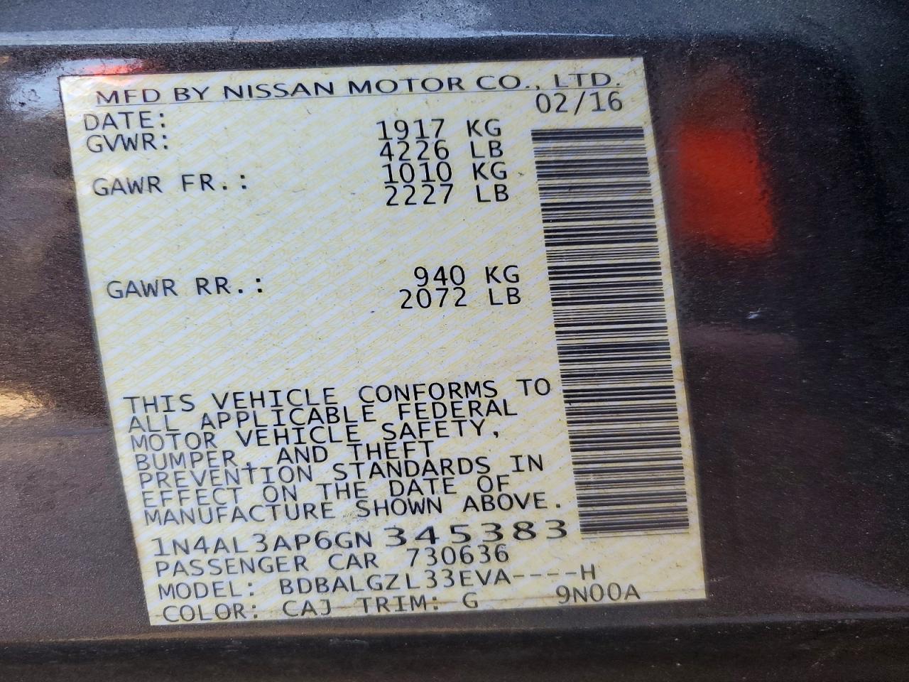 2016 NISSAN ALTIMA 2.5 photo 13