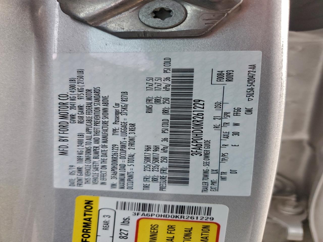 2019 FORD FUSION SE photo 12