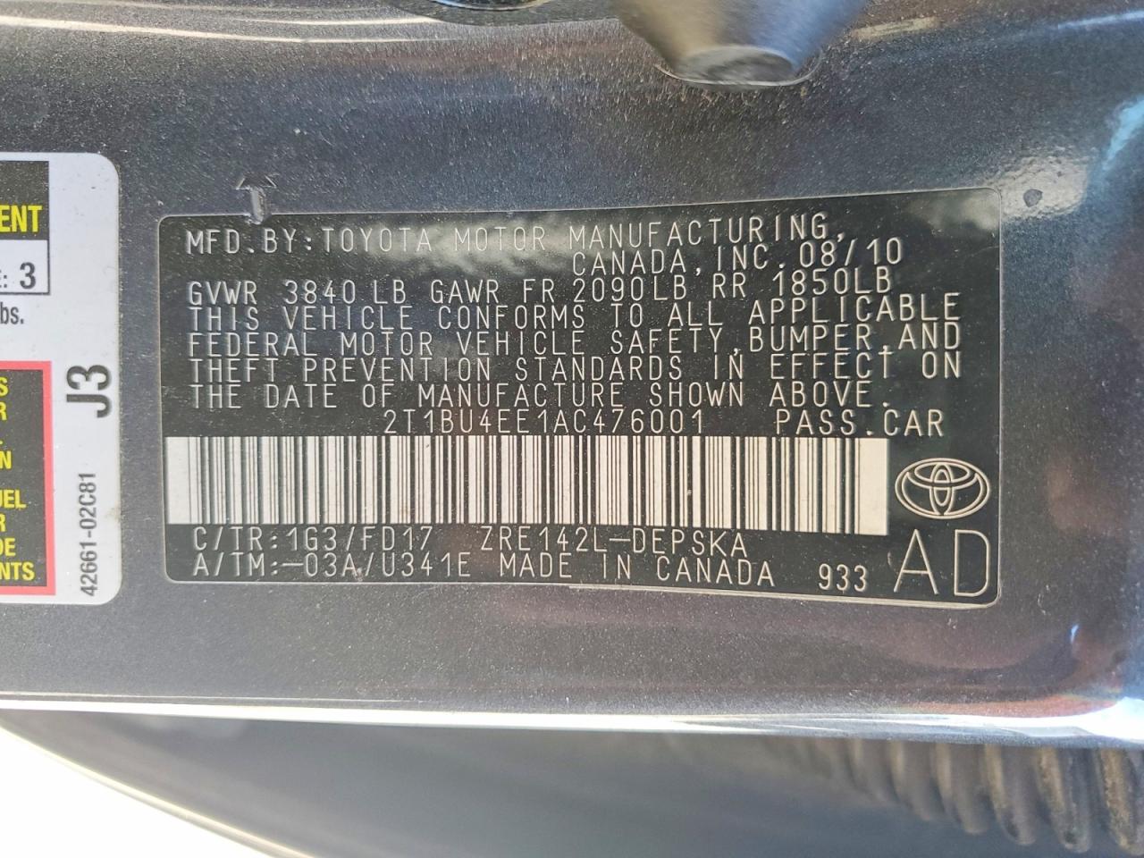 2010 TOYOTA COROLLA BASE photo 13