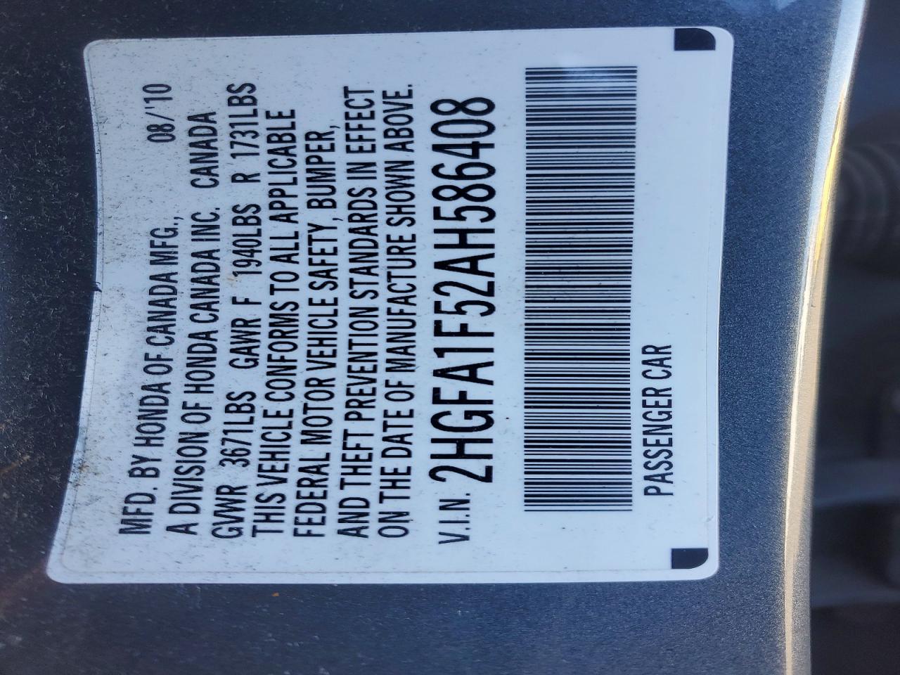 2010 HONDA CIVIC LX photo 12