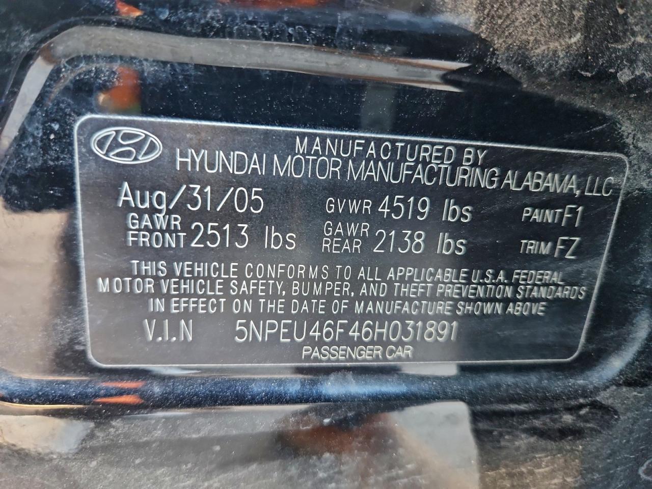 2006 HYUNDAI SONATA GLS photo 13