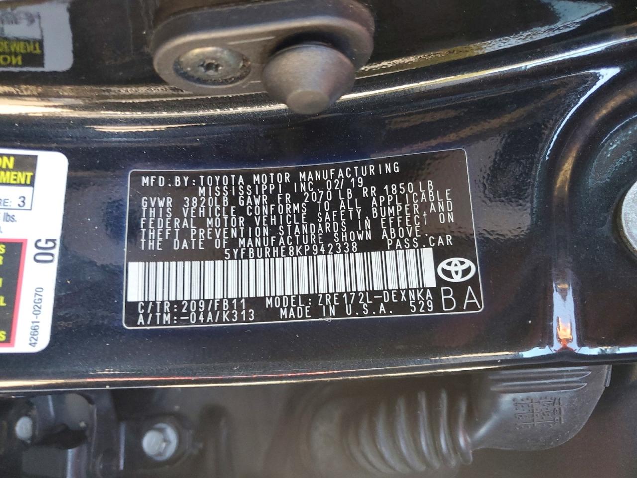 2019 TOYOTA COROLLA L photo 12