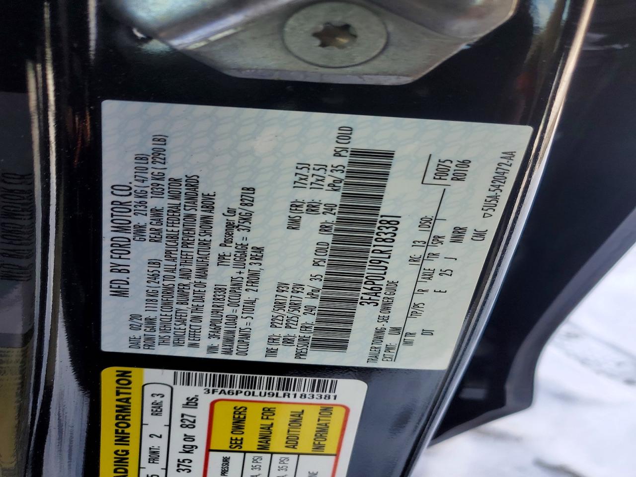 2020 FORD FUSION SE photo 12