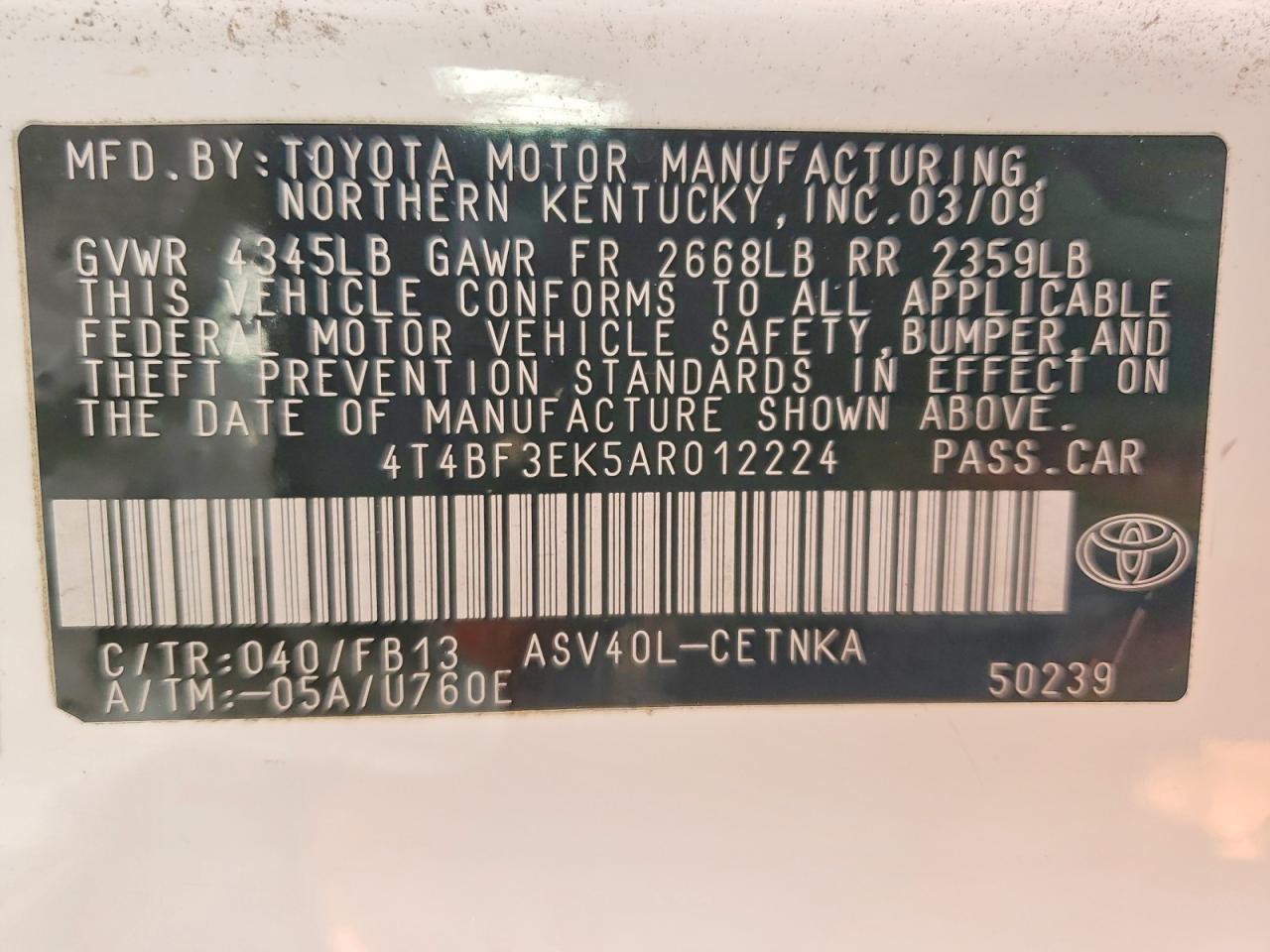 2010 TOYOTA CAMRY BASE photo 12