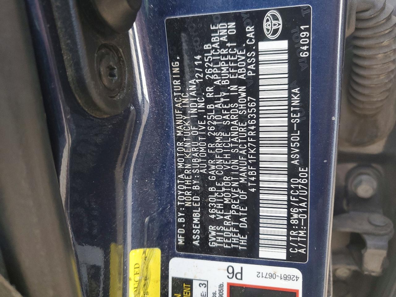 2015 TOYOTA CAMRY LE photo 12
