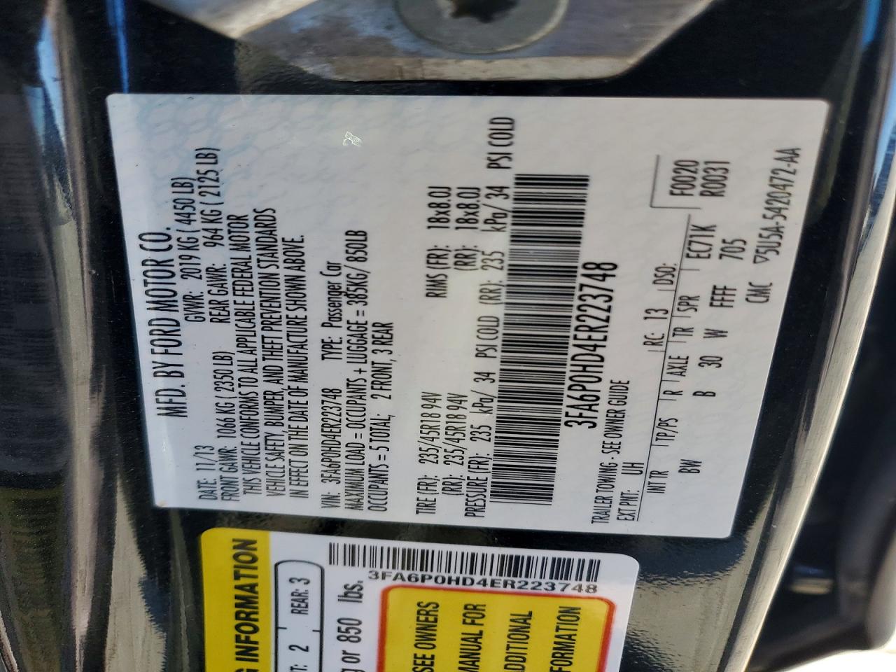 2014 FORD FUSION SE photo 12