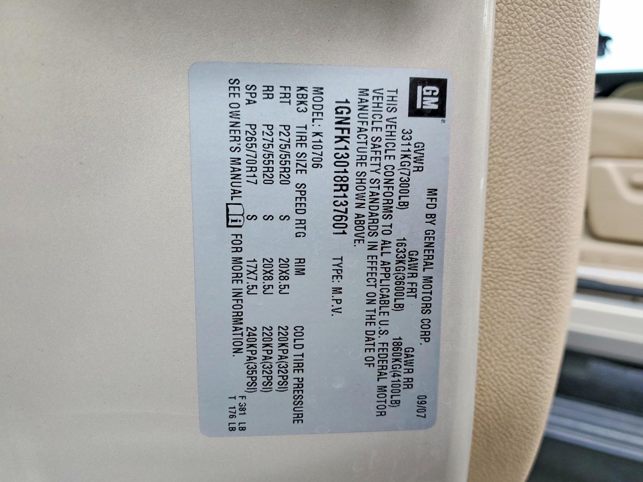 2008 CHEVROLET TAHOE K1500 photo 13