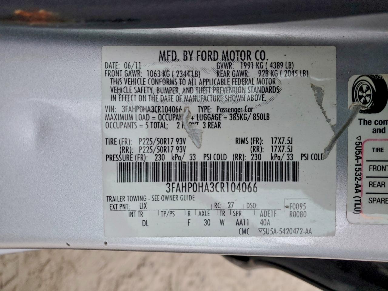 2012 FORD FUSION SE photo 12