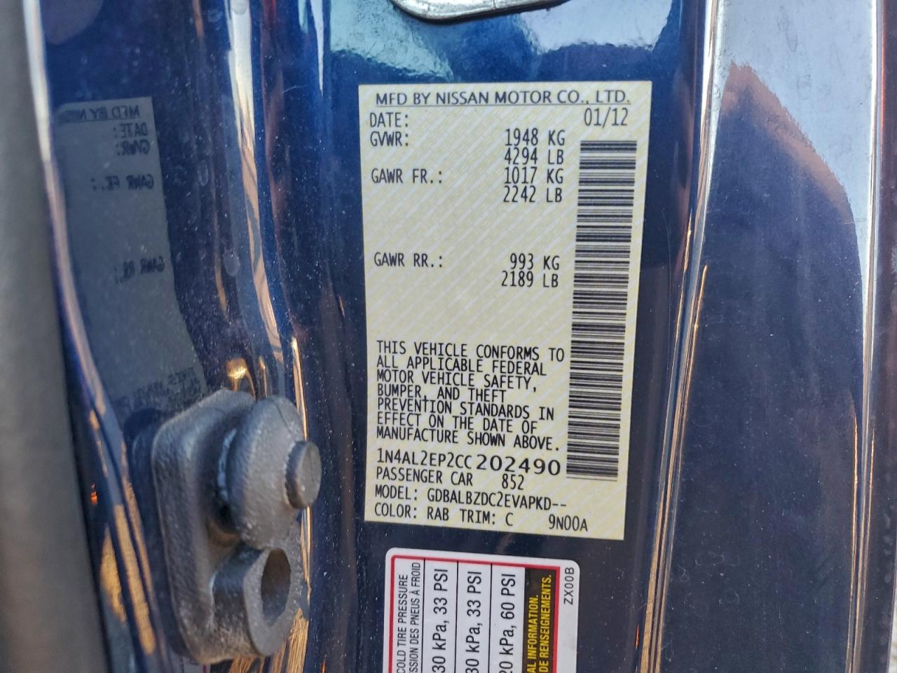 2012 NISSAN ALTIMA S photo 12