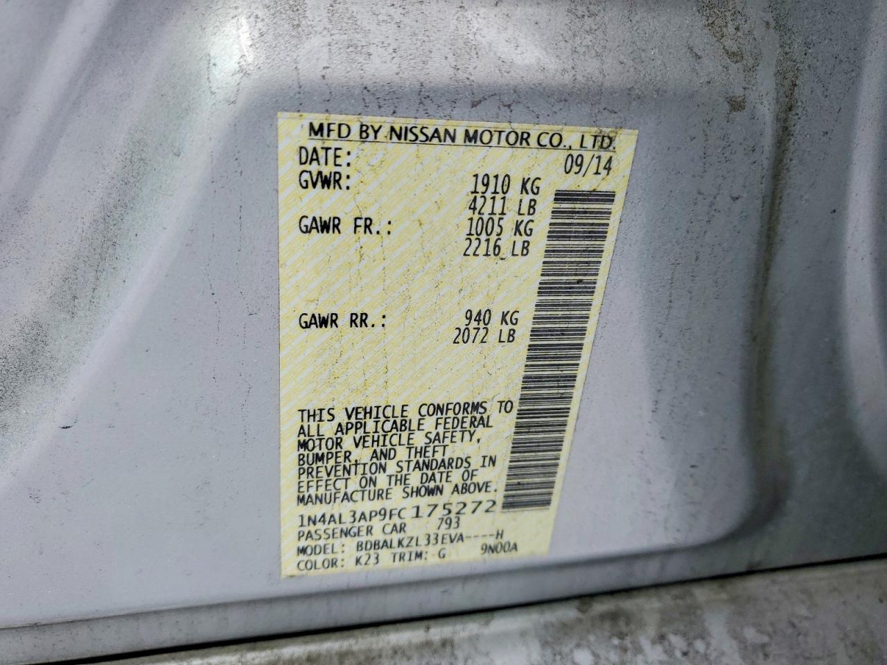2015 NISSAN ALTIMA 2.5 photo 12
