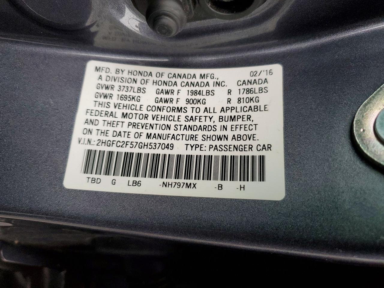 2016 HONDA CIVIC LX photo 25