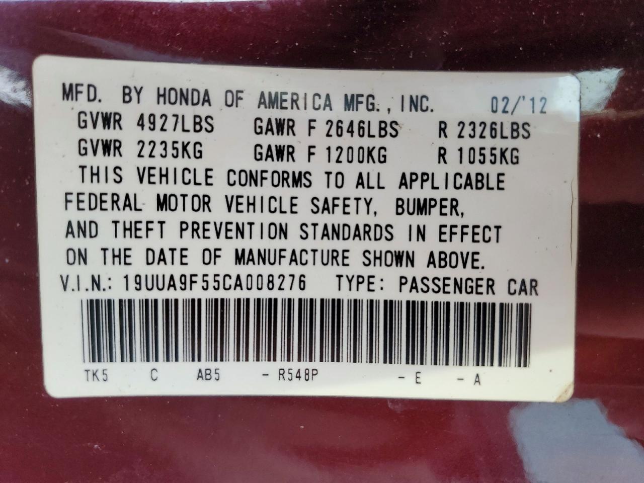 2012 ACURA TL photo 12
