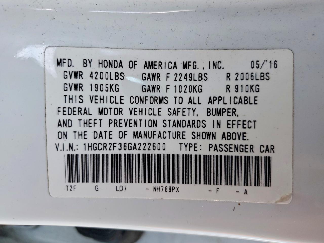 2016 HONDA ACCORD LX photo 13