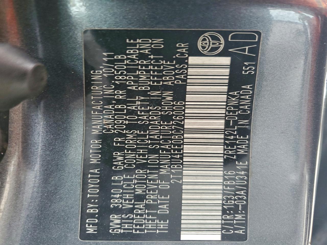 2011 TOYOTA COROLLA BASE photo 12