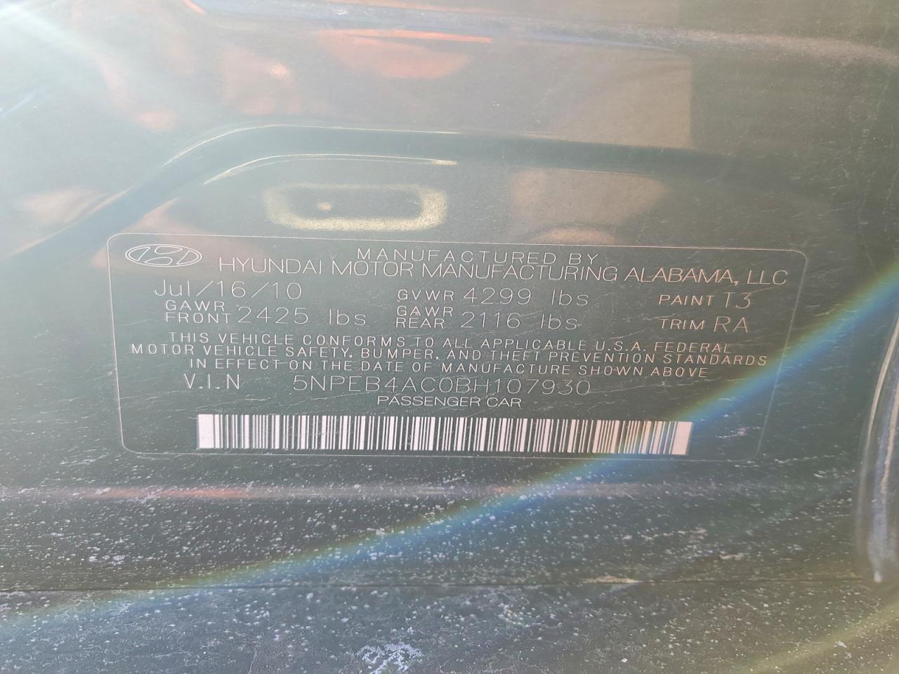 2011 HYUNDAI SONATA GLS photo 12