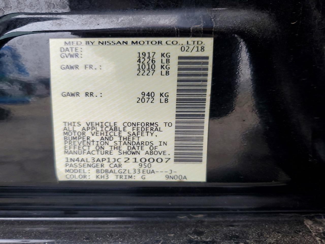 2018 NISSAN ALTIMA 2.5 photo 12