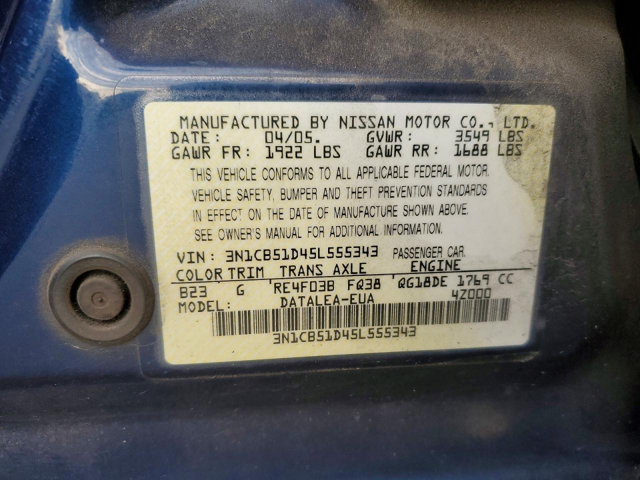 2005 NISSAN SENTRA 1.8 photo 12