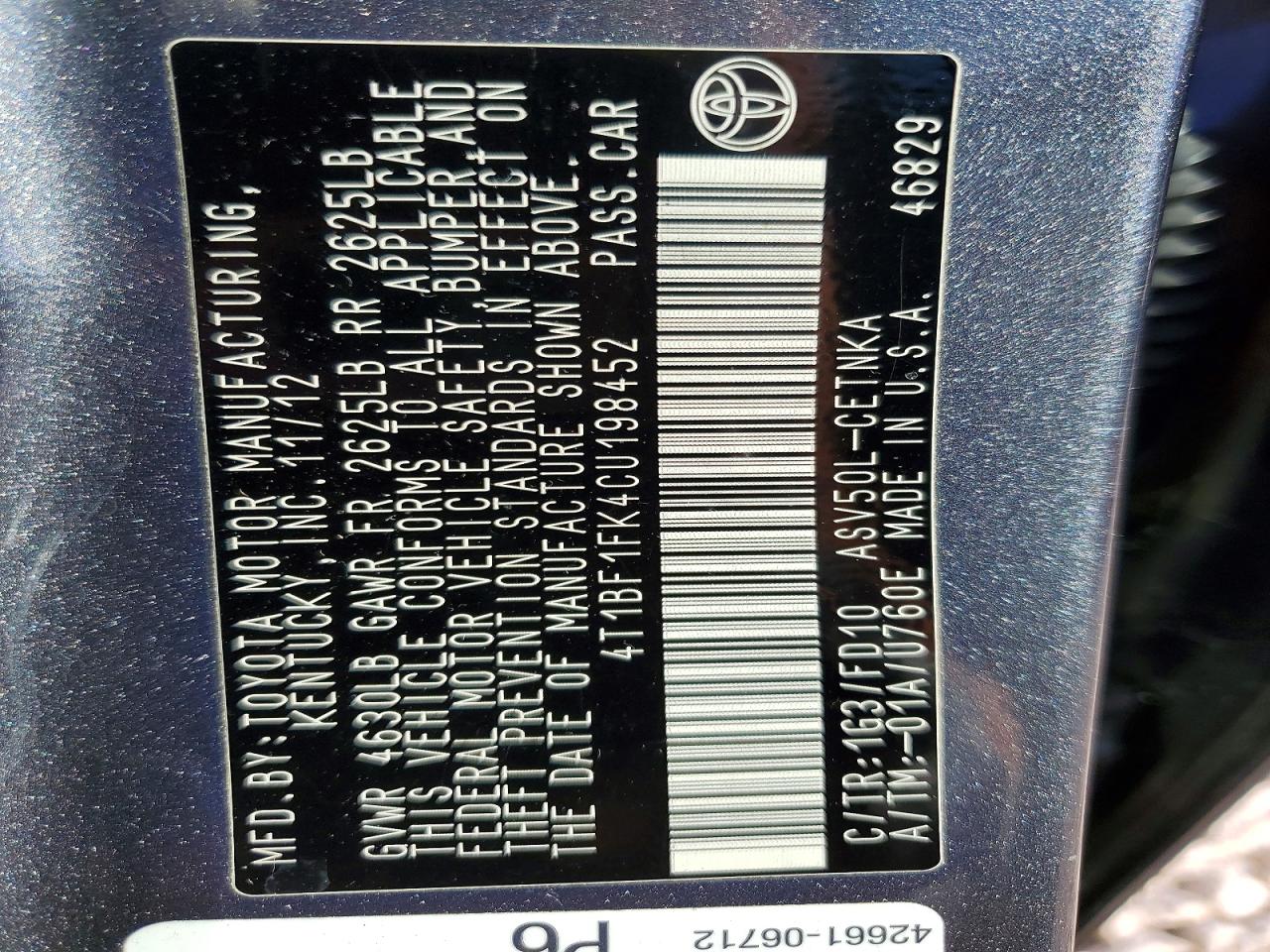 2012 TOYOTA CAMRY BASE photo 25
