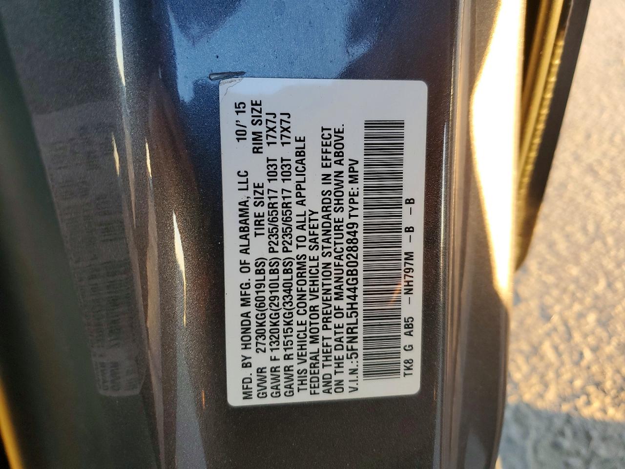 2016 HONDA ODYSSEY EX photo 14