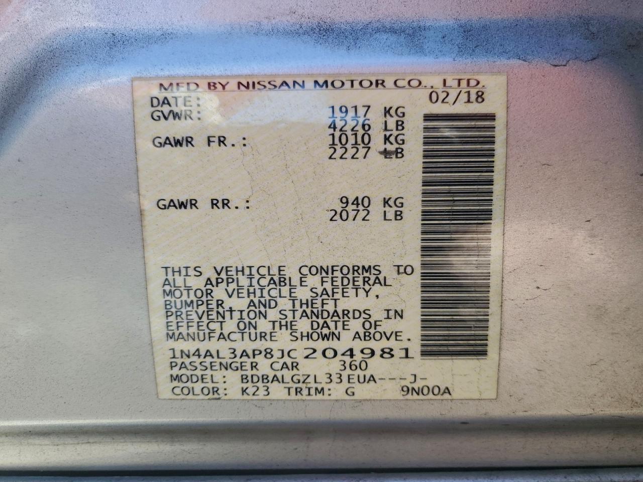 2018 NISSAN ALTIMA 2.5 photo 12