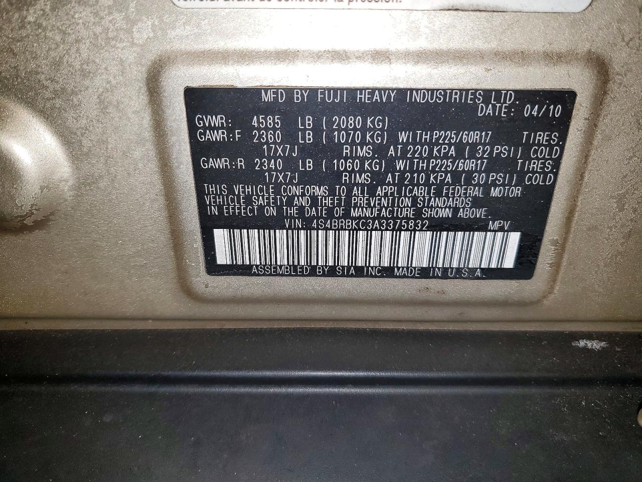 2010 SUBARU OUTBACK 2.5I LIMITED photo 14