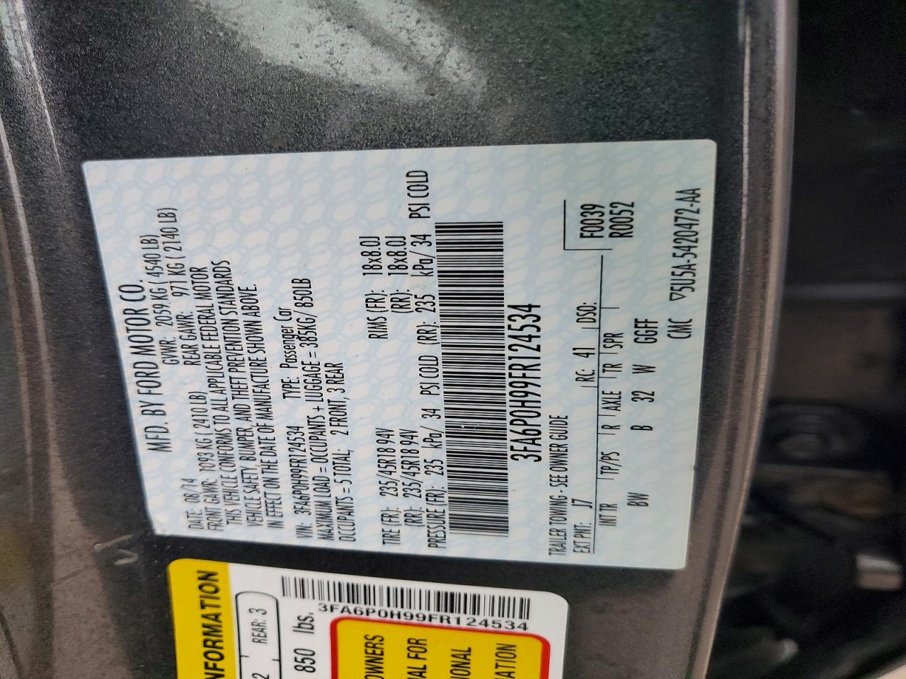 2015 FORD FUSION SE photo 23