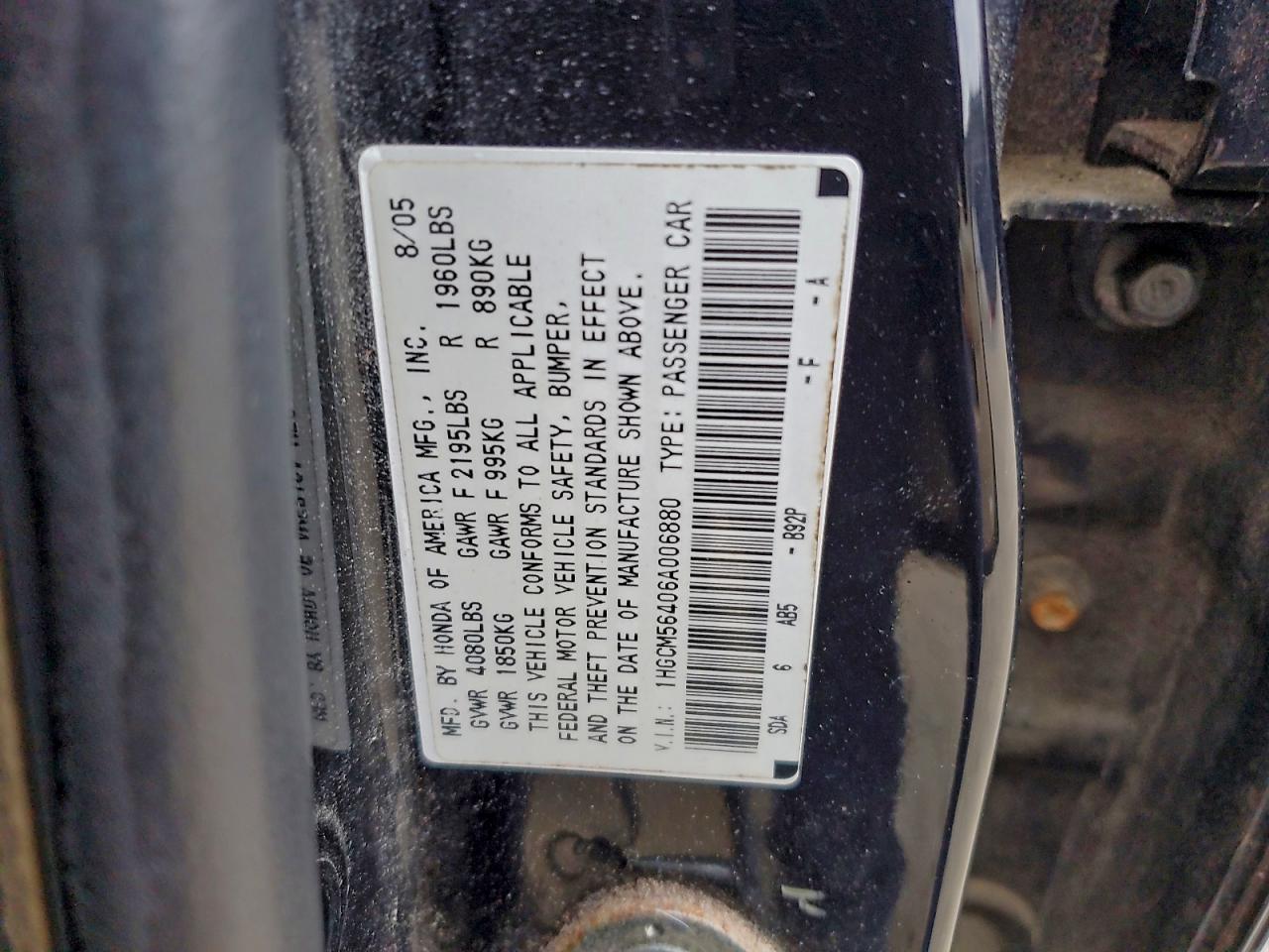 2006 HONDA ACCORD LX photo 12