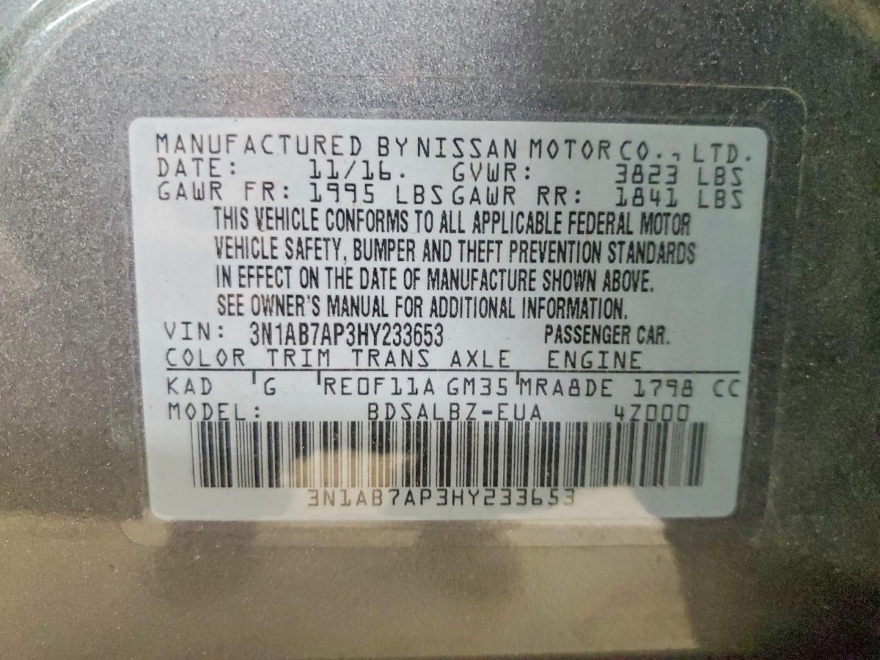 2017 NISSAN SENTRA S photo 12