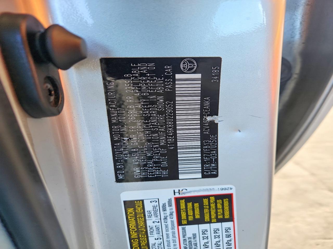 2008 TOYOTA CAMRY CE photo 12