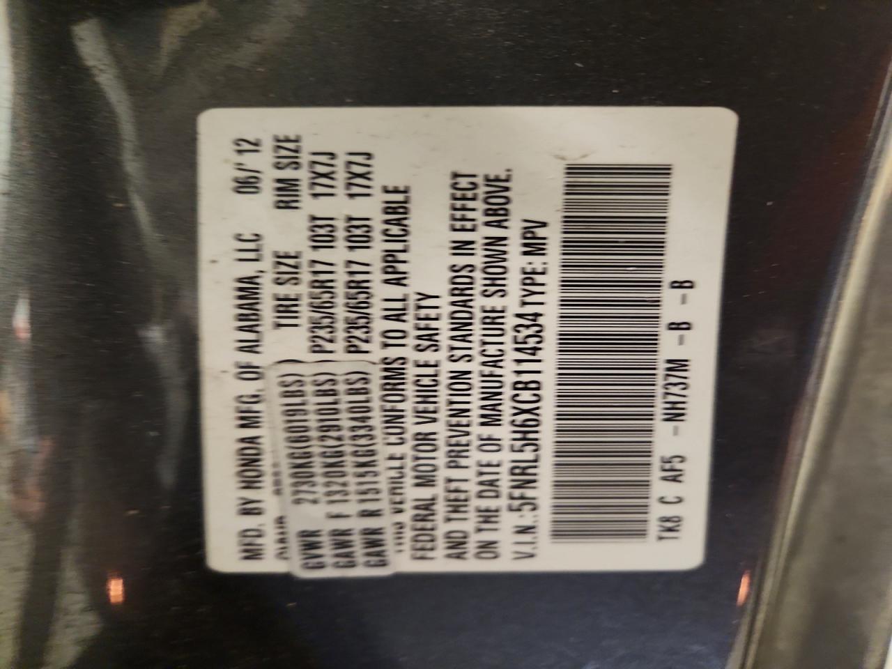 2012 HONDA ODYSSEY EXL photo 14