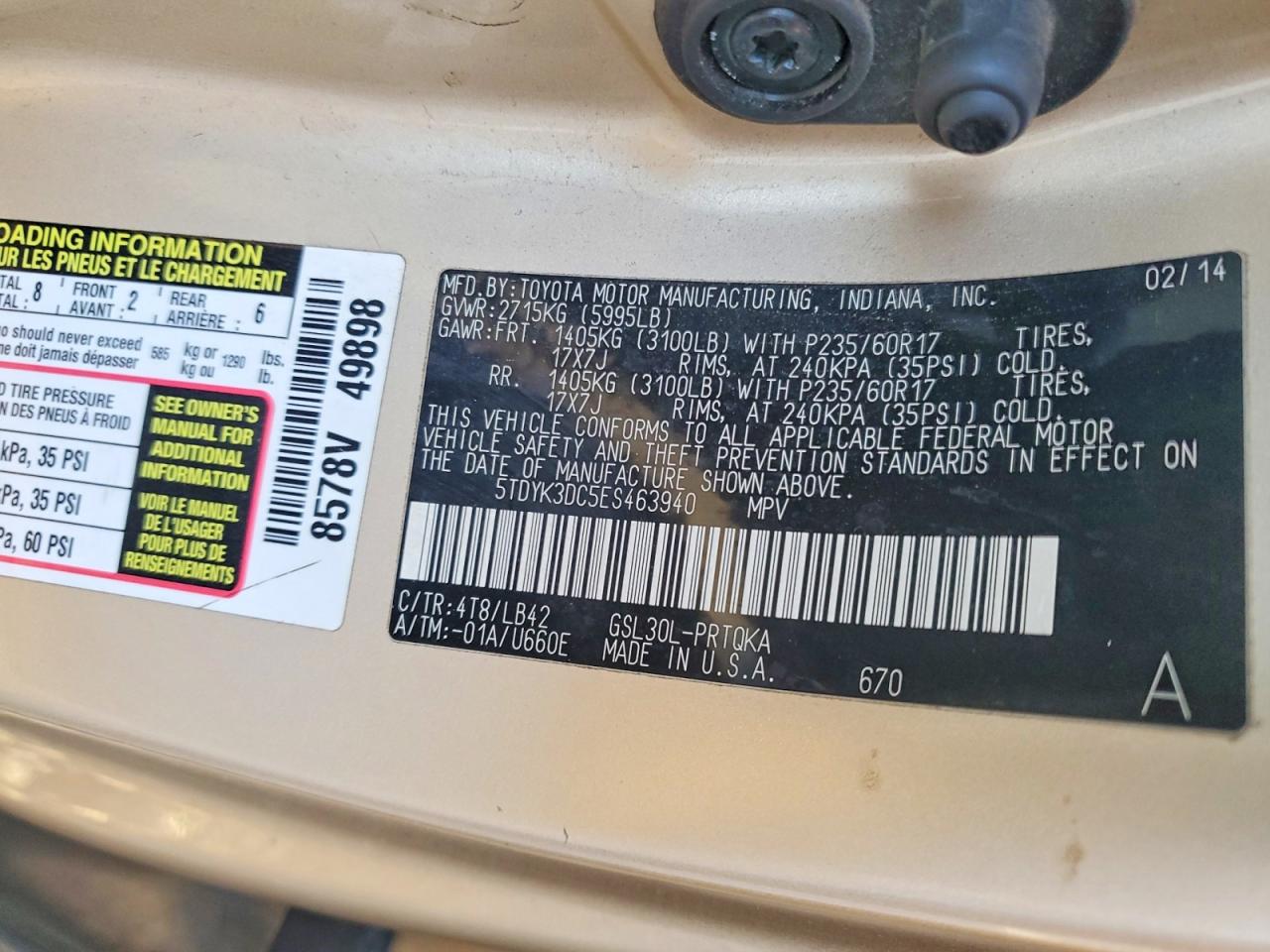 2014 TOYOTA SIENNA XLE photo 13