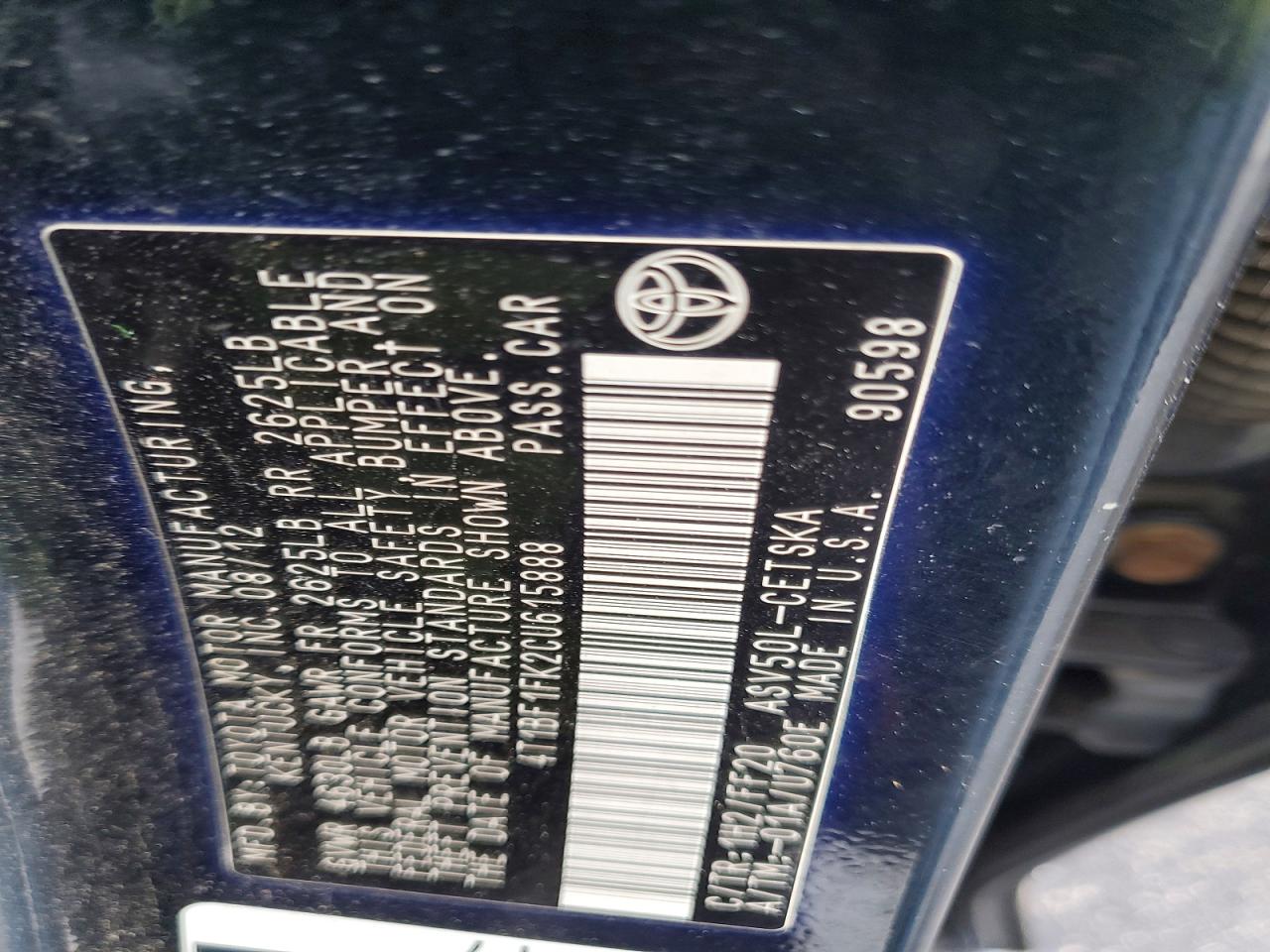 2012 TOYOTA CAMRY BASE photo 23