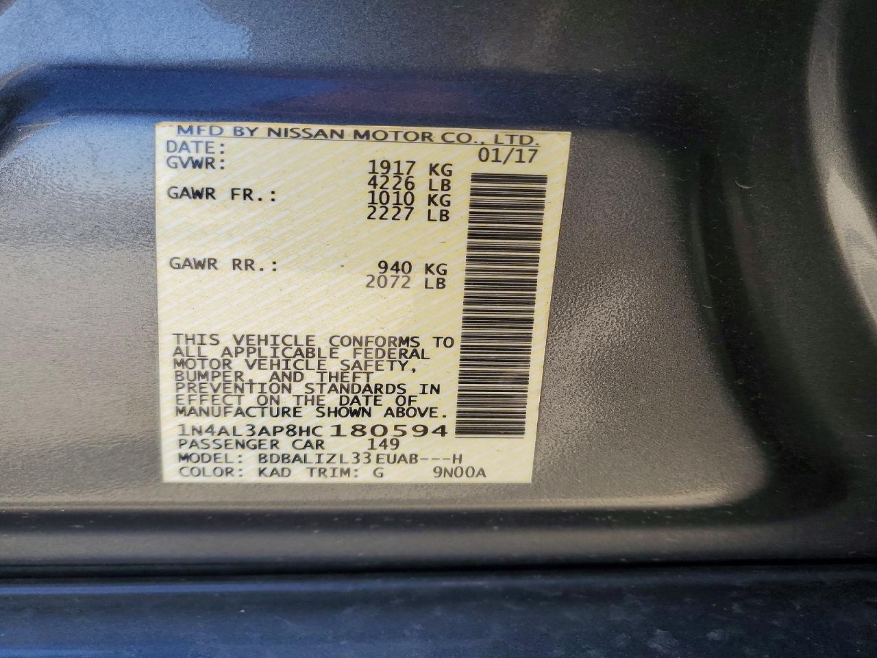 2017 NISSAN ALTIMA 2.5 photo 12