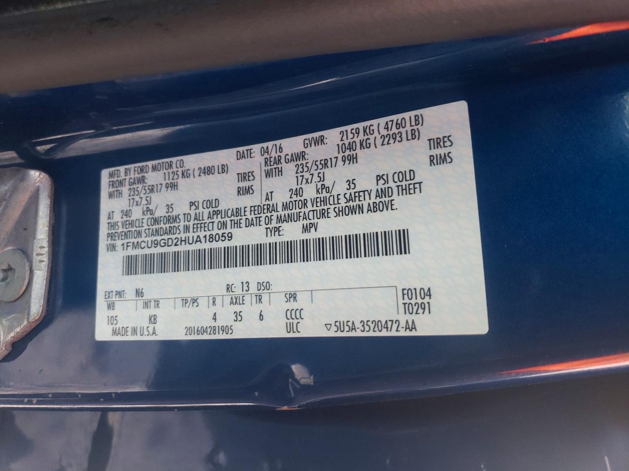 2017 FORD ESCAPE SE photo 25
