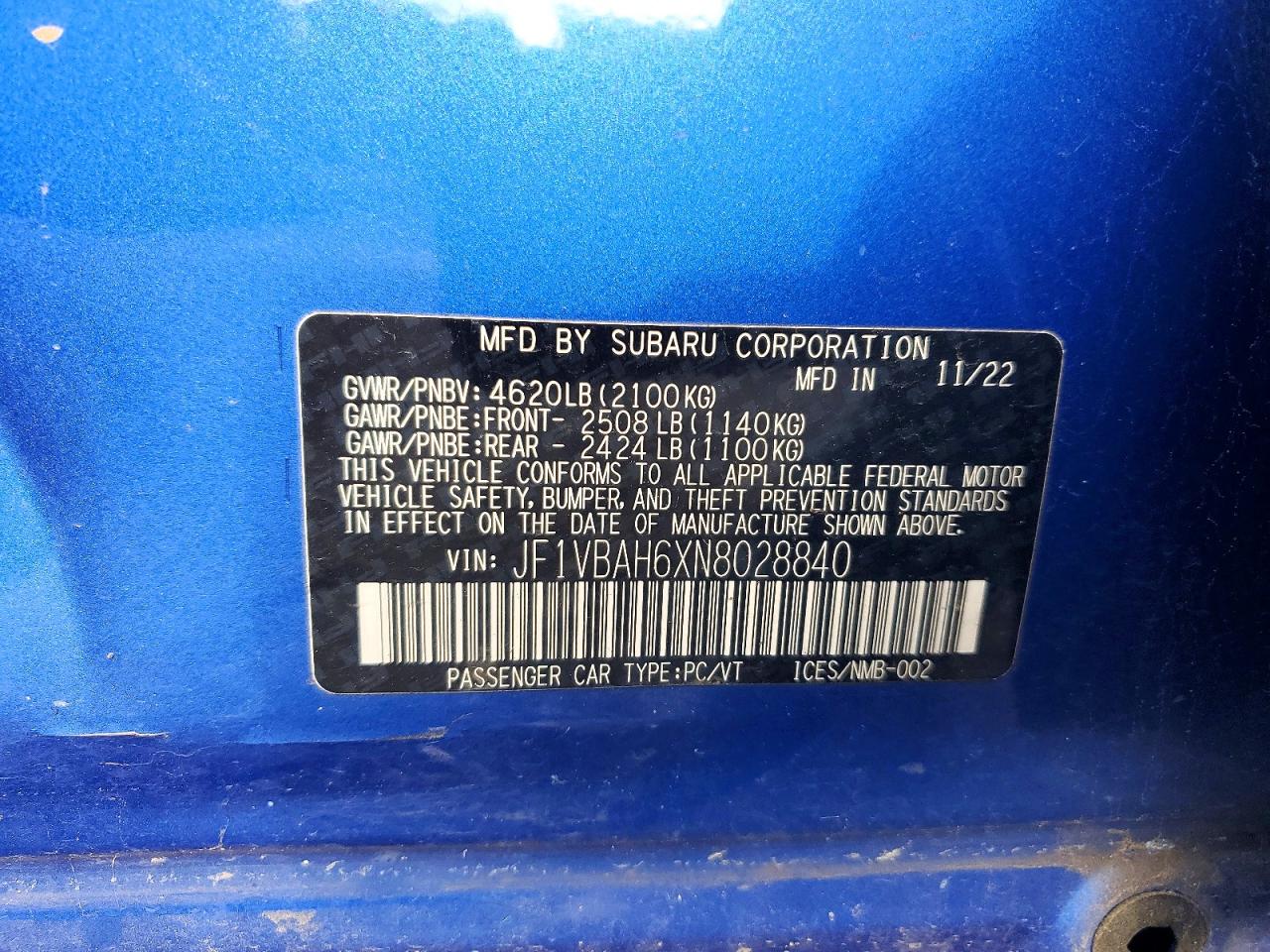 2022 SUBARU WRX PREMIUM photo 13
