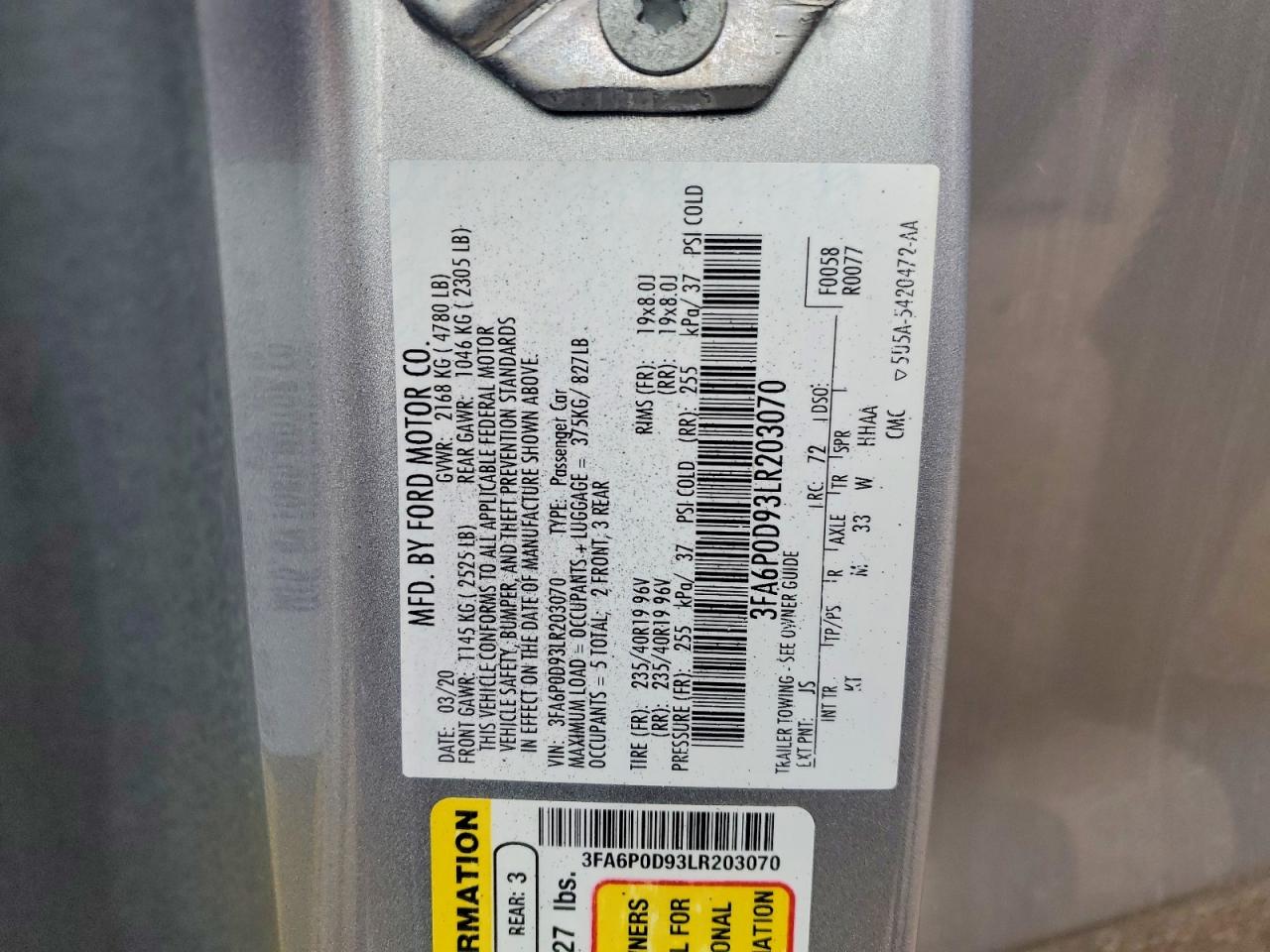 2020 FORD FUSION TITANIUM photo 12