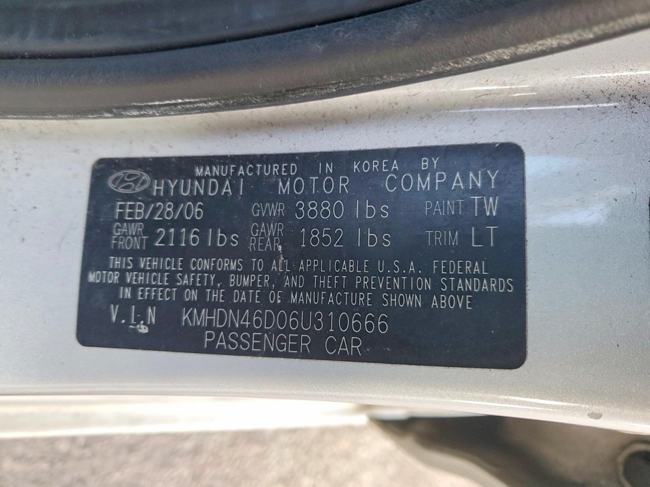 2006 HYUNDAI ELANTRA GLS photo 12