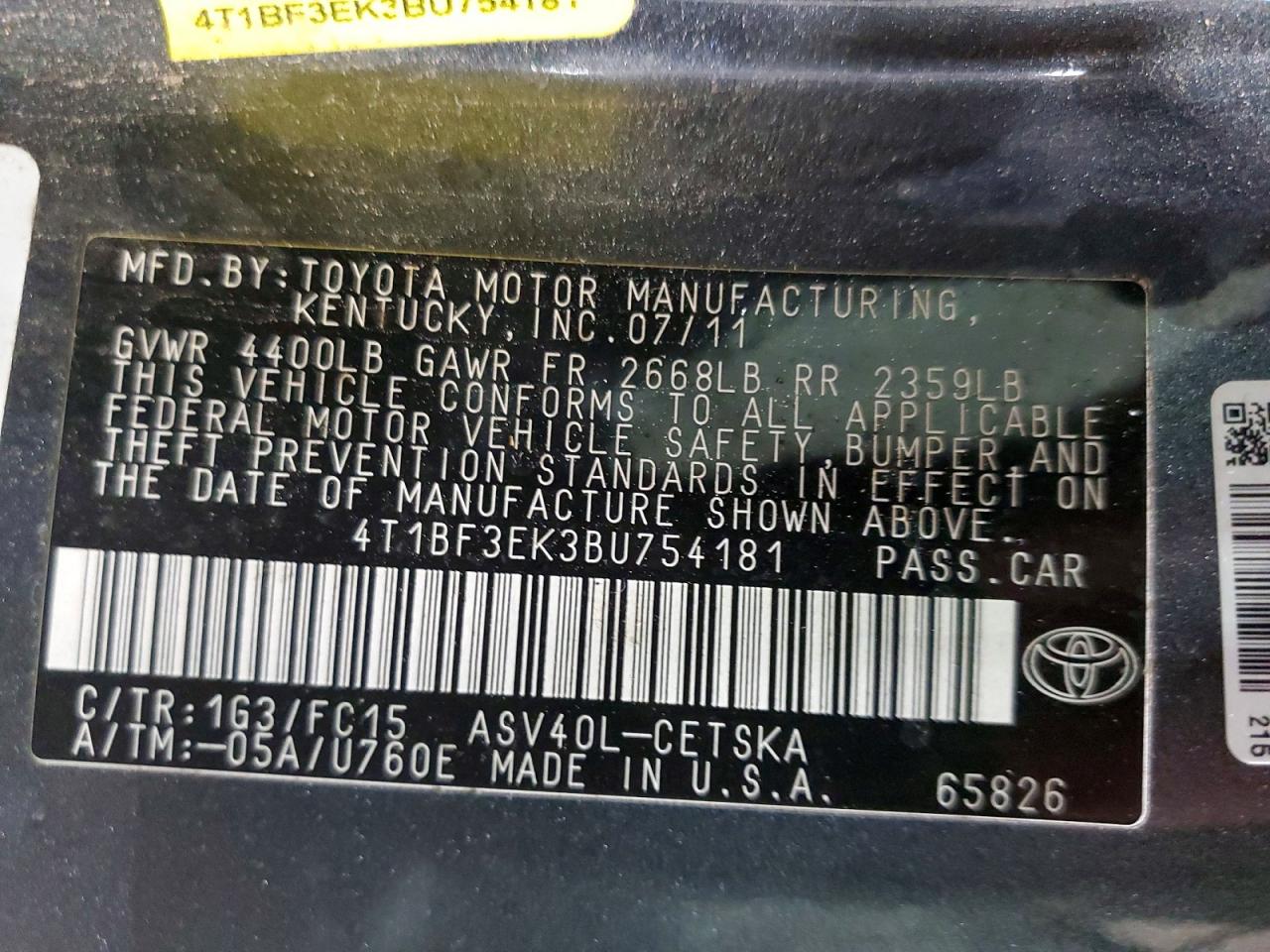2011 TOYOTA CAMRY BASE photo 23