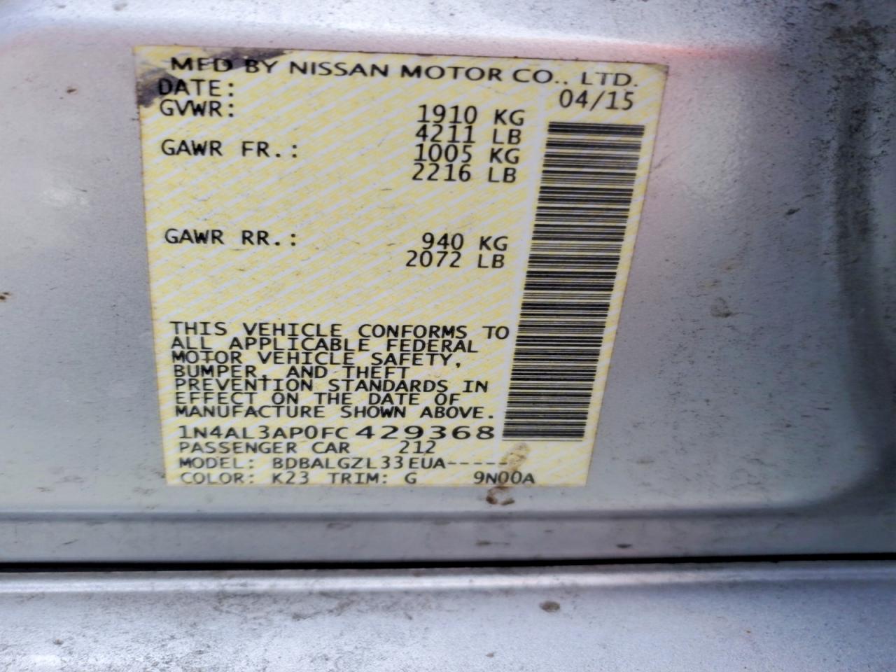 2015 NISSAN ALTIMA 2.5 photo 12