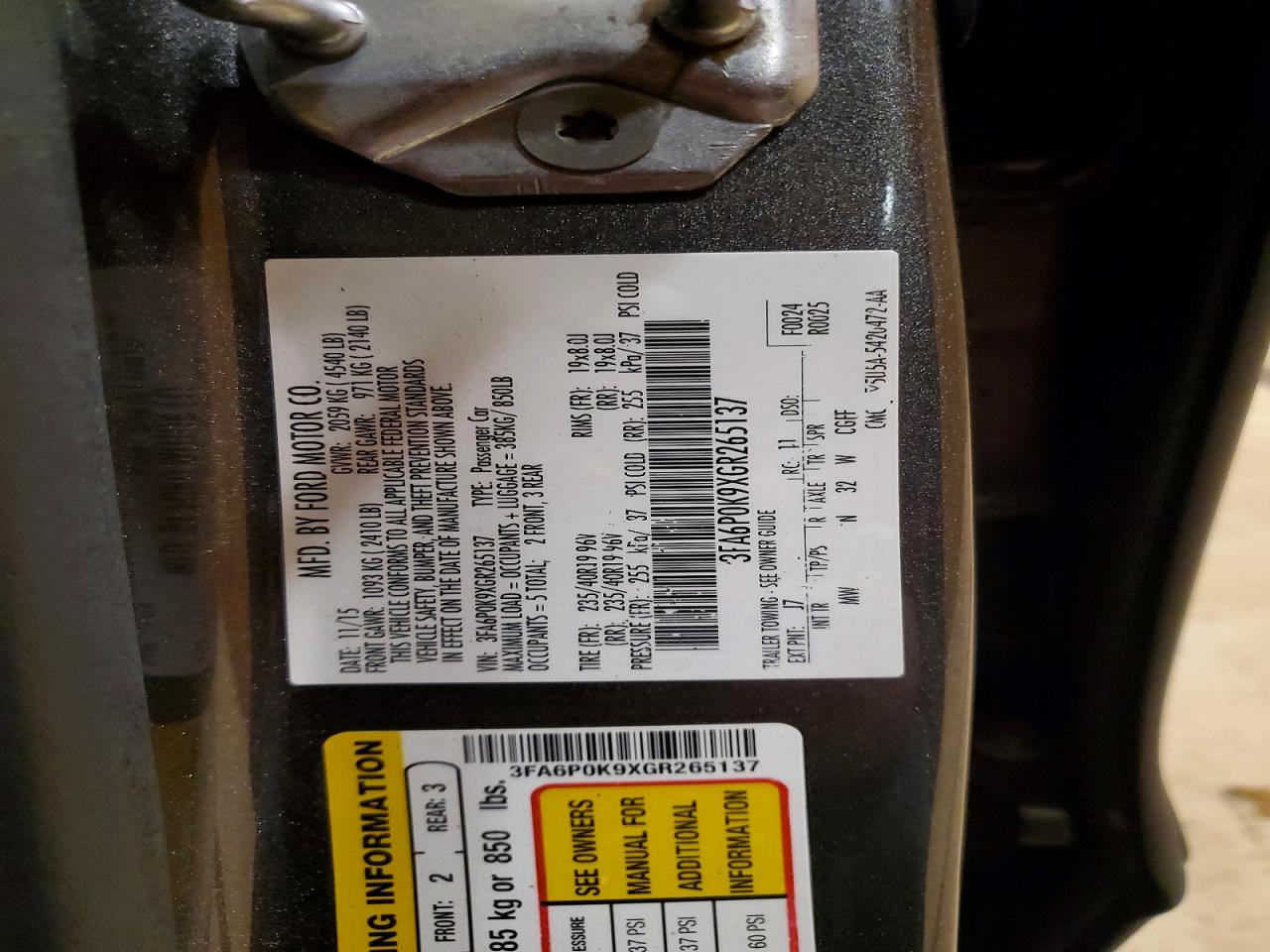 2016 FORD FUSION TITANIUM photo 12