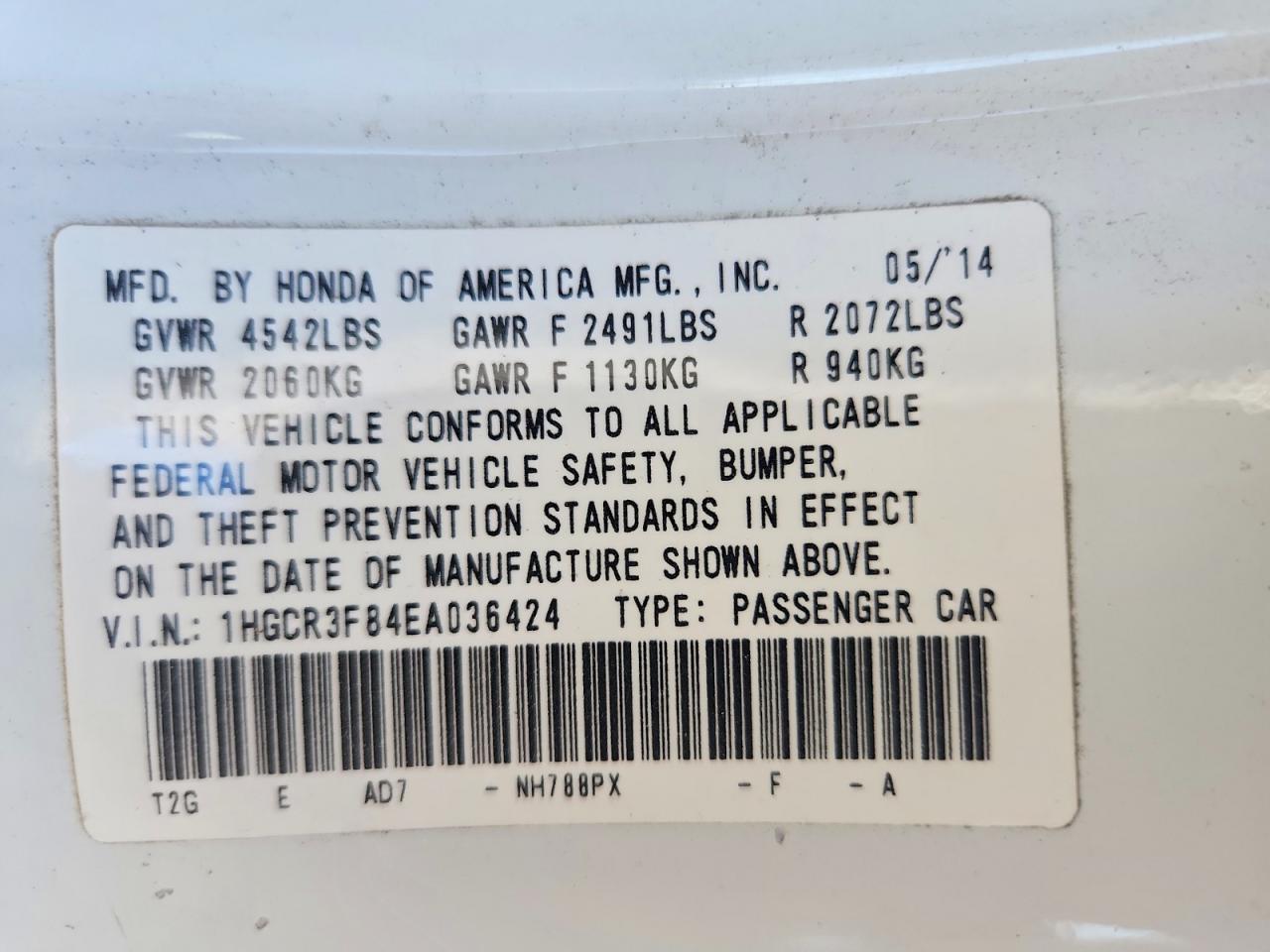 2014 HONDA ACCORD EXL photo 13
