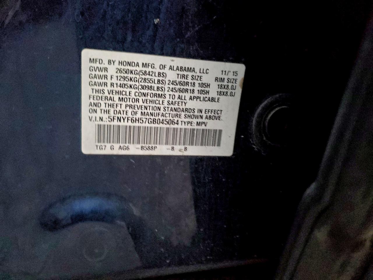 2016 HONDA PILOT EXL photo 12