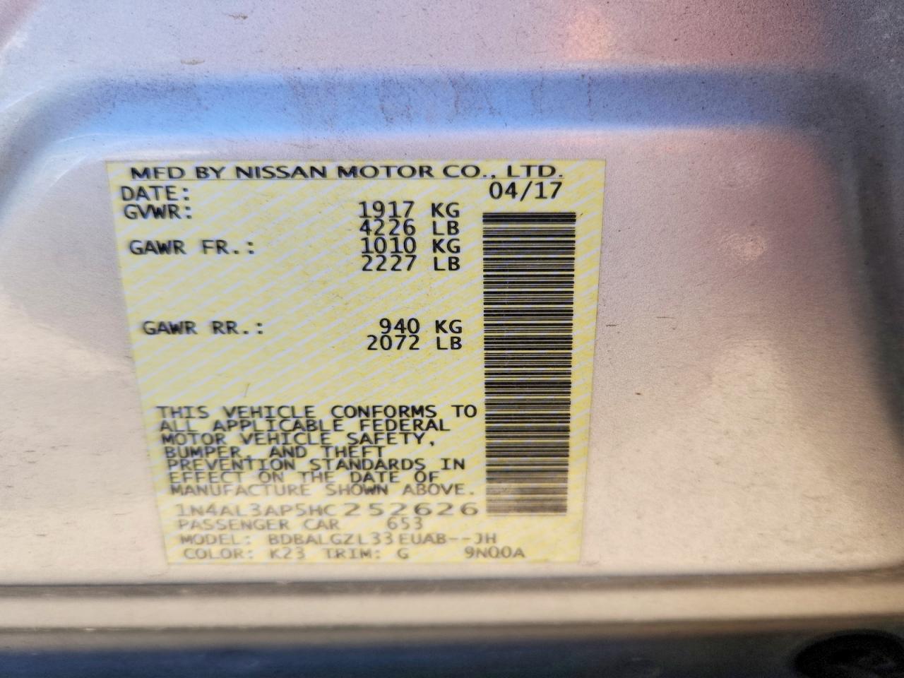 2017 NISSAN ALTIMA 2.5 photo 12